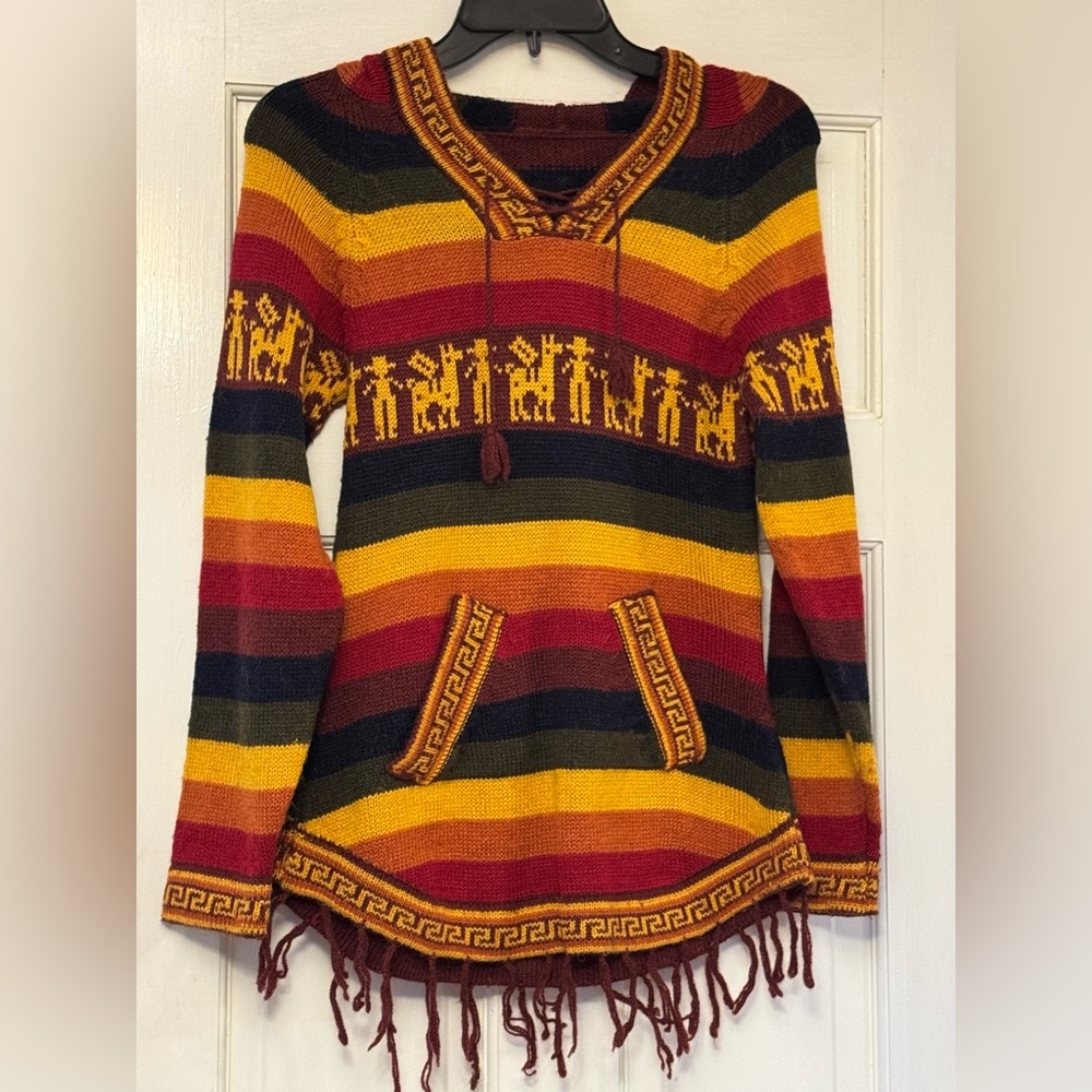 Multicolor V-Neck Hoodie Sweater‎